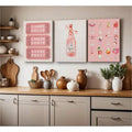 Three-piece pink watercolor cocktail canvas poster set in frames