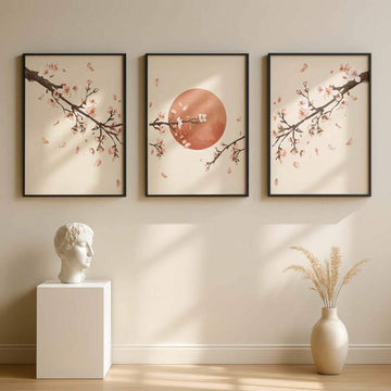3pcs Japanese Cherry Blossom Watercolor Sakura Canvas Poster Set 