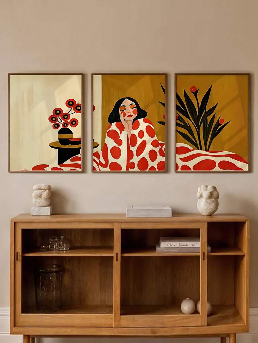3pcs Modern Scandi Bold Color Triptych Canvas Poster Set