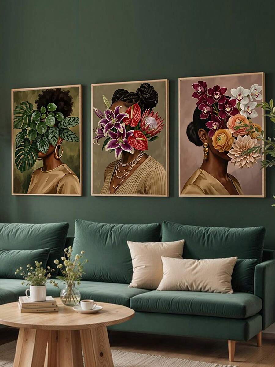 3pcs Tropical Botanical & African American Floral Canvas Poster Set 
