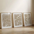 Three-piece vintage wildflower botanical canvas poster set