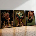 Afrocentric black woman canvas wall art set with gold jewelry and game motifs
