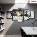 The 5pcs Gold & Colorful Galloping Horses Elegant Animal Canvas Poster showcases a breathtaking display of majestic horses in motion, combining luxurious gold accents with vibrant artistic colors. Dynamic movement, elegant details, and bold composition create a captivating statement piece that symbolizes strength, freedom, success, and determination while enhancing both modern and classic interiors.