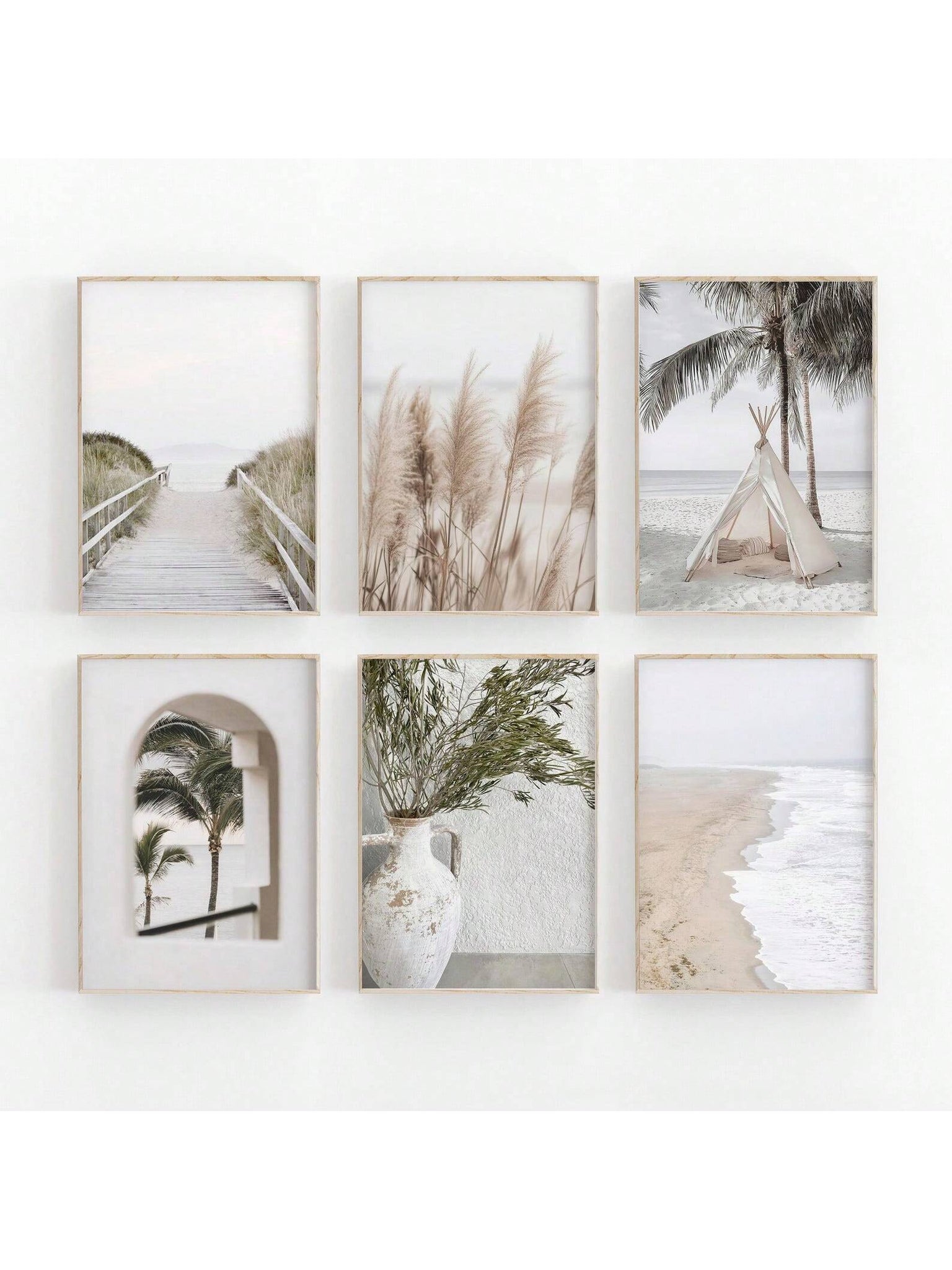 Experience the serenity of the beach with this 6 piece Boho Palm Trees Canvas Art Set. Featuring pastel prints, this set adds a touch of summer to your home decor. Perfect for creating a relaxed and inviting atmosphere. Elevate your space with this beautiful and unique art set.
