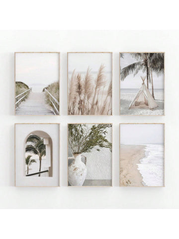 Experience the serenity of the beach with this 6 piece Boho Palm Trees Canvas Art Set. Featuring pastel prints, this set adds a touch of summer to your home decor. Perfect for creating a relaxed and inviting atmosphere. Elevate your space with this beautiful and unique art set.