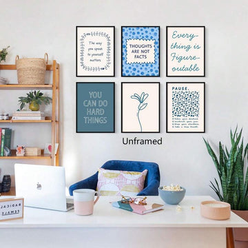 6pcs Motivational Canvas wall art set featuring positive mindset designs. Perfect for bedrooms, home offices, study spaces, dorms, and creative rooms.