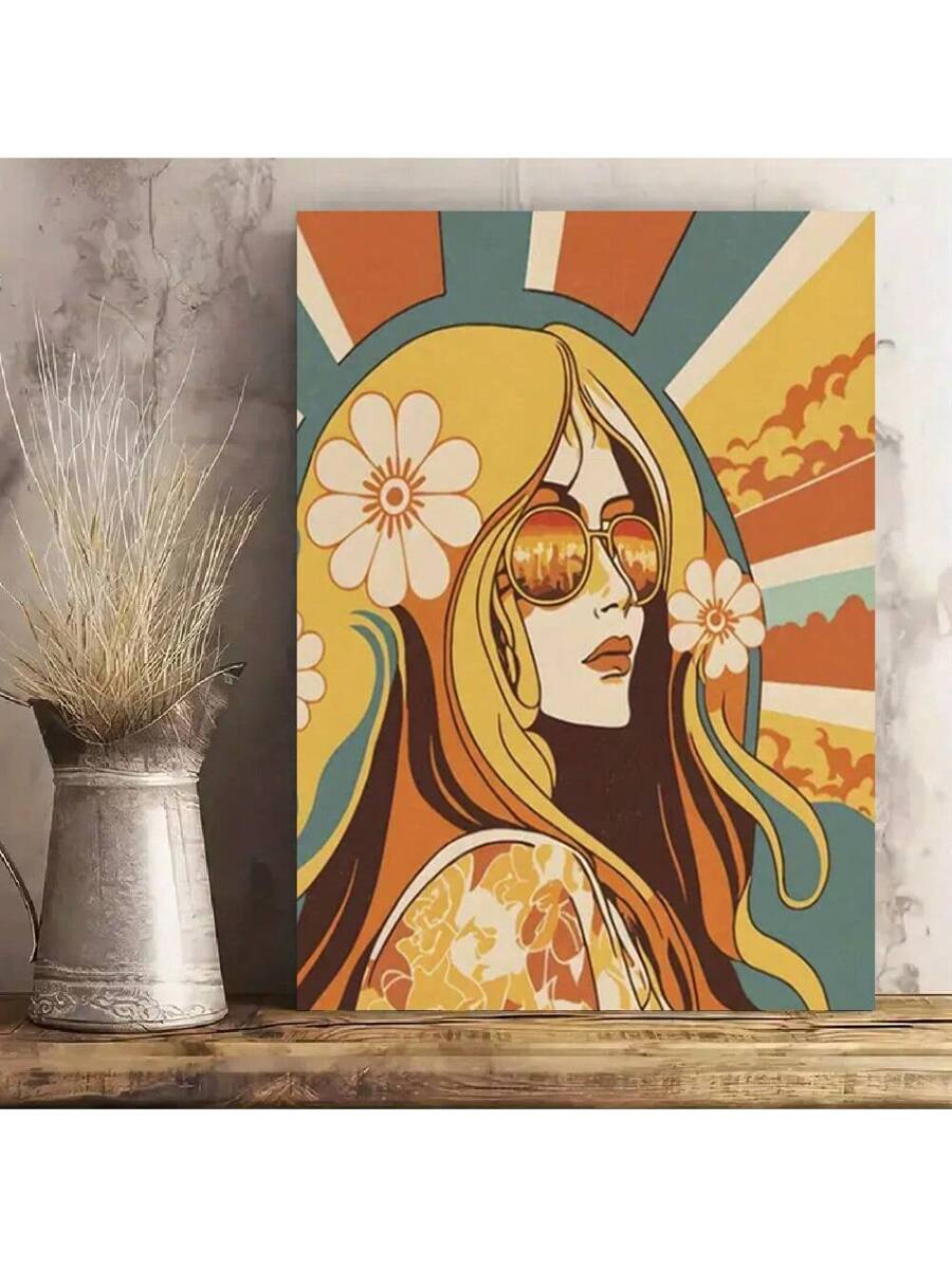 This 70s Retro Framed Woman Canvas Poster is the perfect piece to enhance any home decor and make a unique gift. With its groovy aesthetic and high-quality canvas and frame, it will transport you back to the iconic era of the 1970s. Add a touch of nostalgia to any room with this stylish and timeless wall art.
