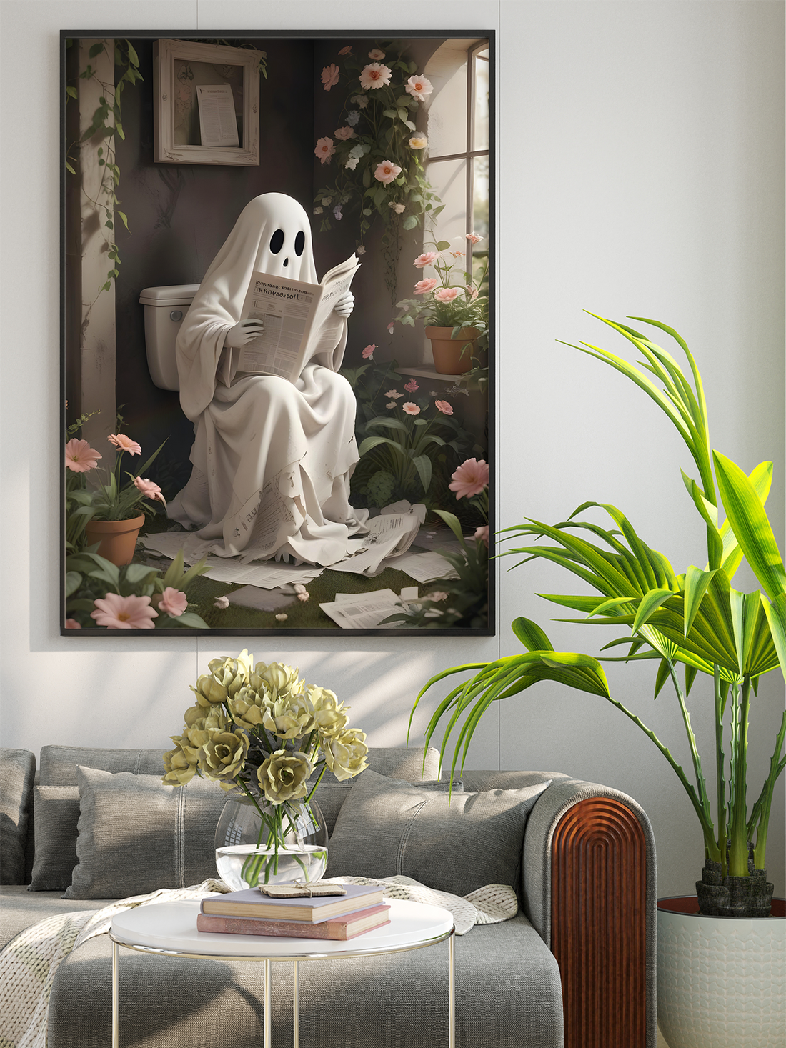 Spooky Ghosts in the Bathtub Halloween Canvas Painting for Home Decor