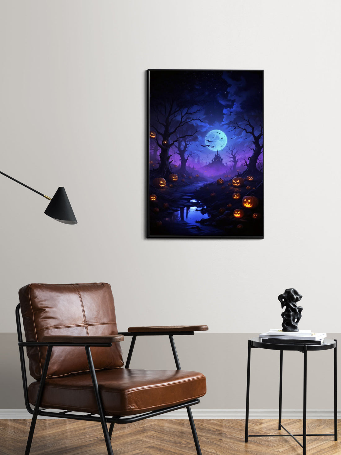 A Spooky Halloween Night Scene With A Full Moon Canvas Poster - Un Frame Canvas Poster