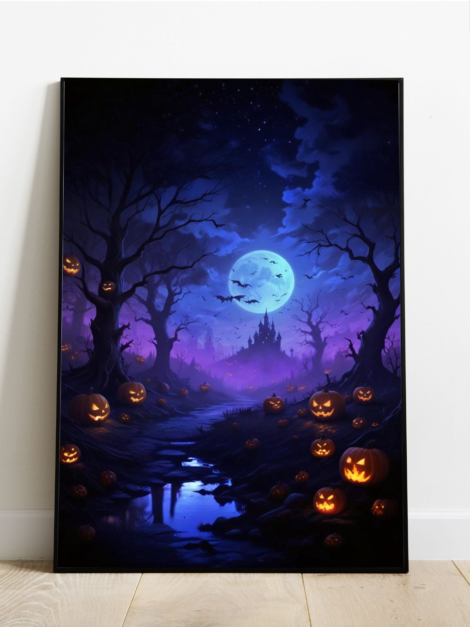 A Spooky Halloween Night Scene With A Full Moon Canvas Poster - Un Frame Canvas Poster
