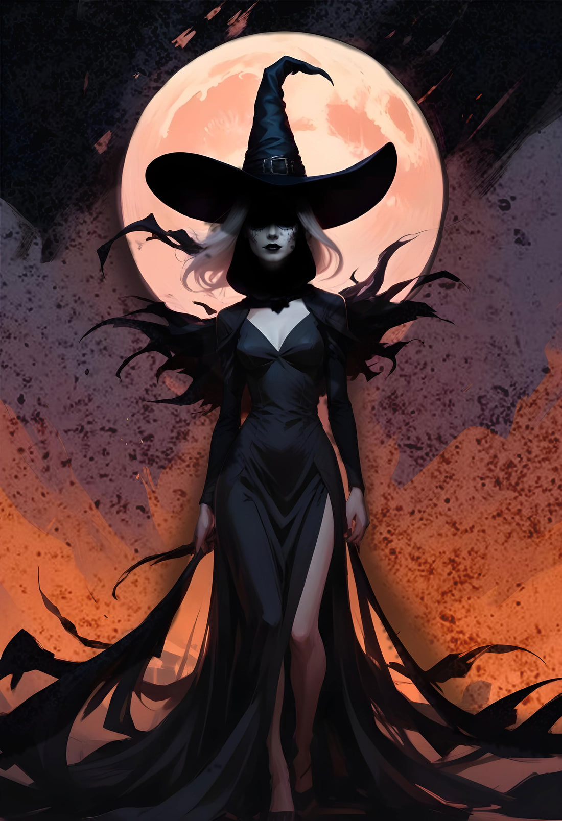 Dark Witch Standing Under the Moon - For Living Room, Sofa Backdrop, Bedside Decoration, Home Decor, No Frame