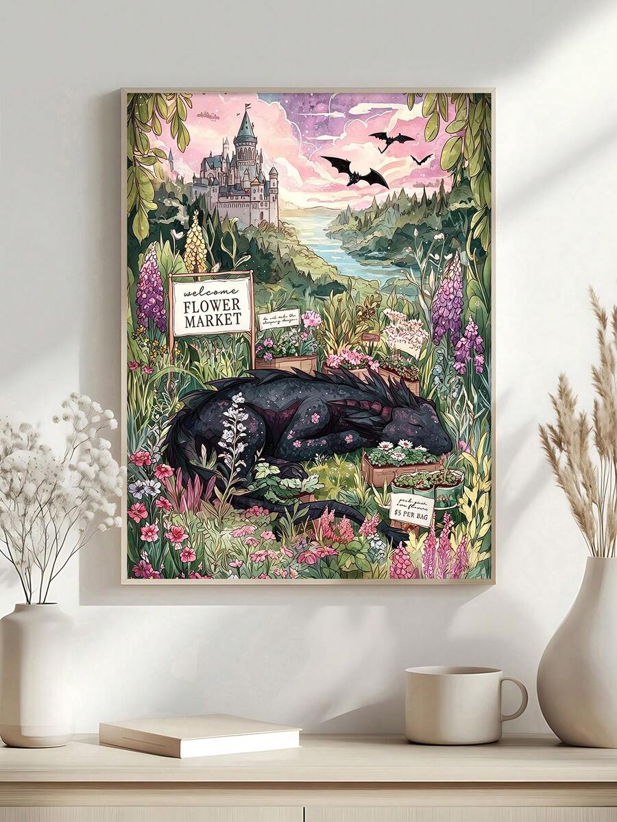 Sleeping black dragon flower market framed art
