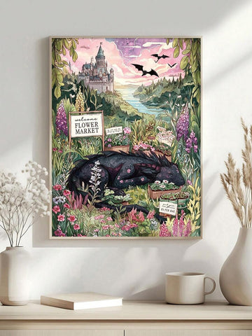 Sleeping black dragon flower market framed art
