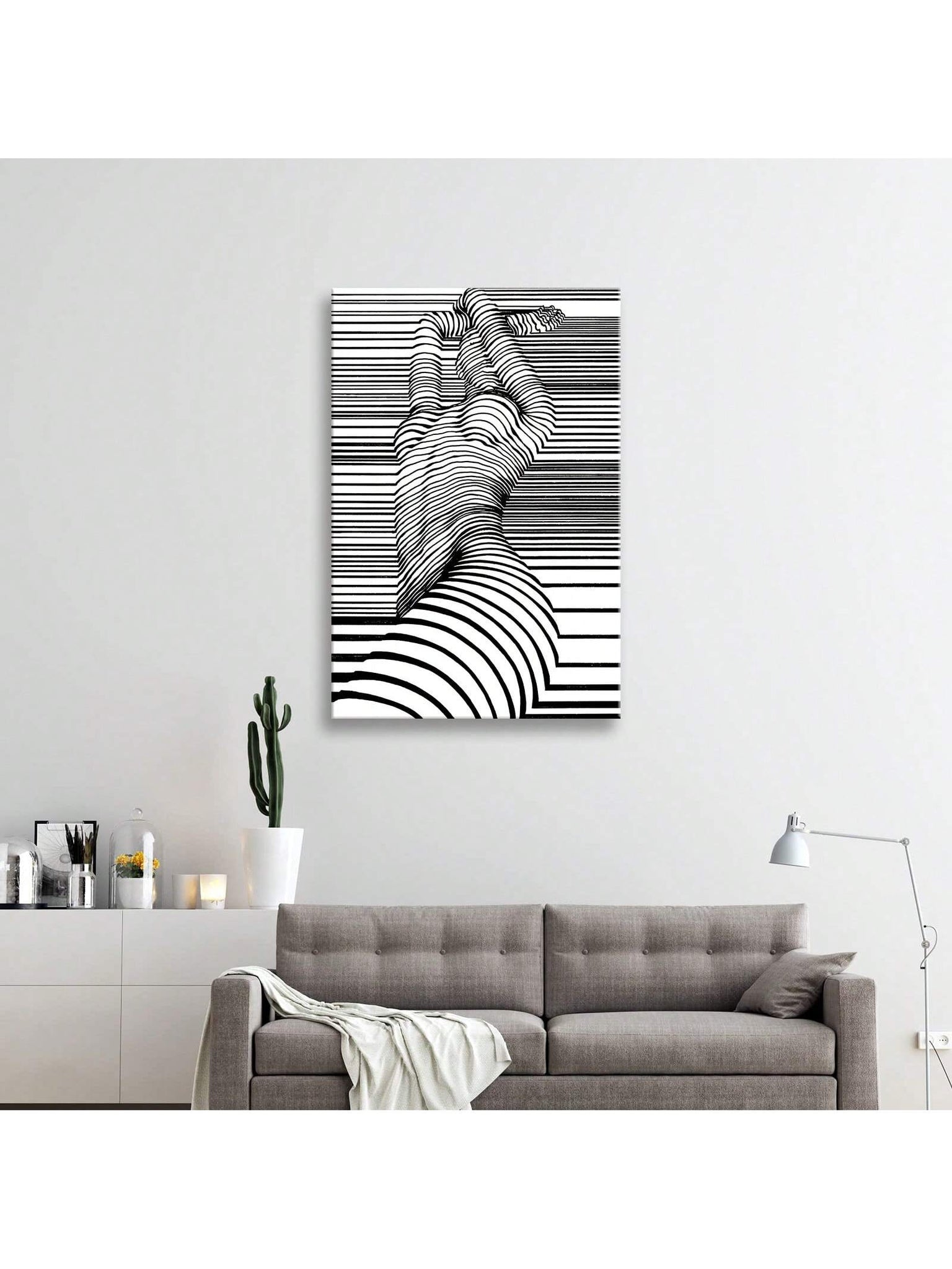 Introducing our Abstract Body Stripe Canvas Painting, the perfect addition to any stylish woman's bedroom. The bold stripes and abstract design make for a unique and modern piece of wall art. Elevate your bedroom decor with this sophisticated and eye-catching painting.