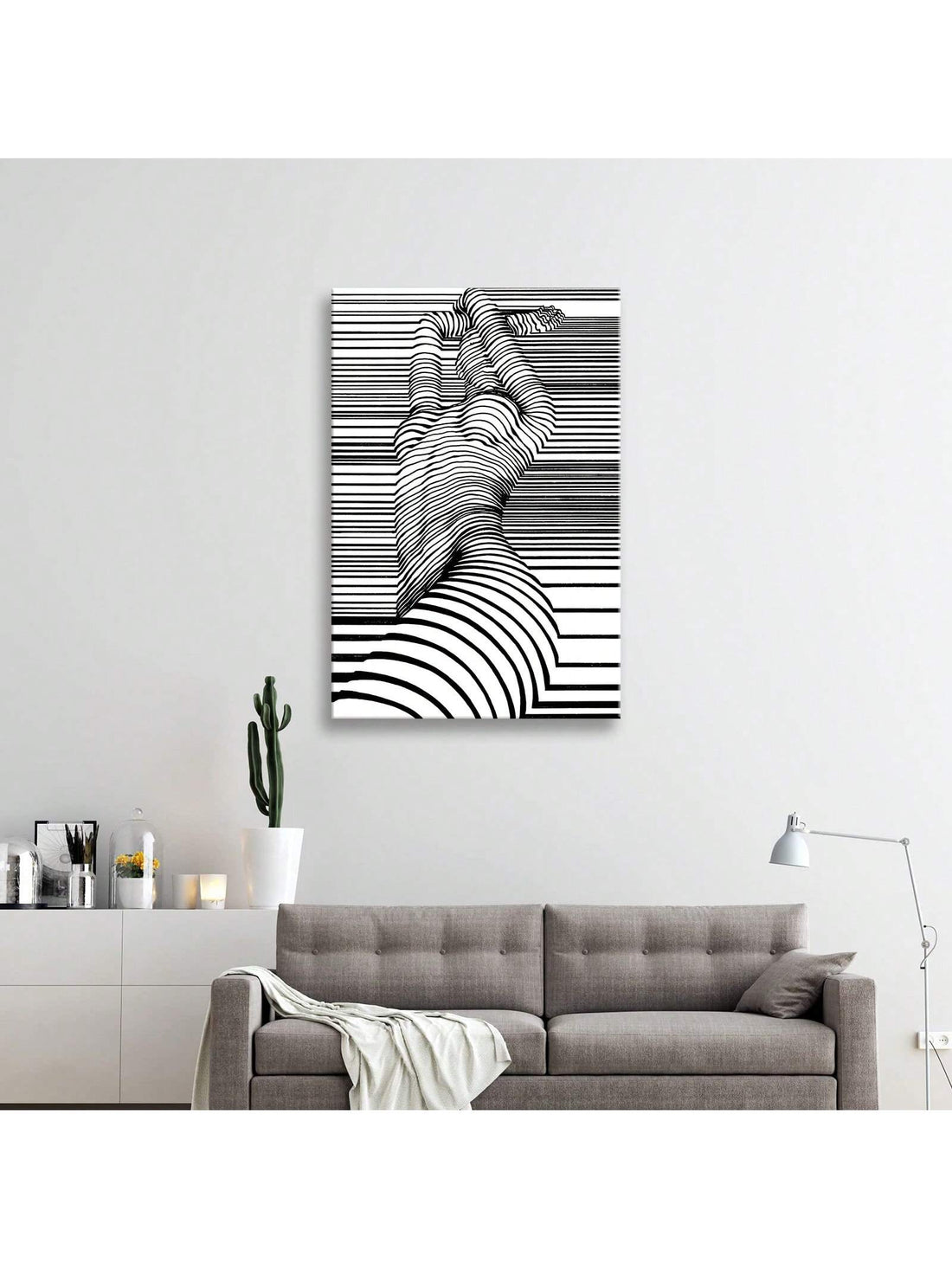 Introducing our Abstract Body Stripe Canvas Painting, the perfect addition to any stylish woman's bedroom. The bold stripes and abstract design make for a unique and modern piece of wall art. Elevate your bedroom decor with this sophisticated and eye-catching painting.