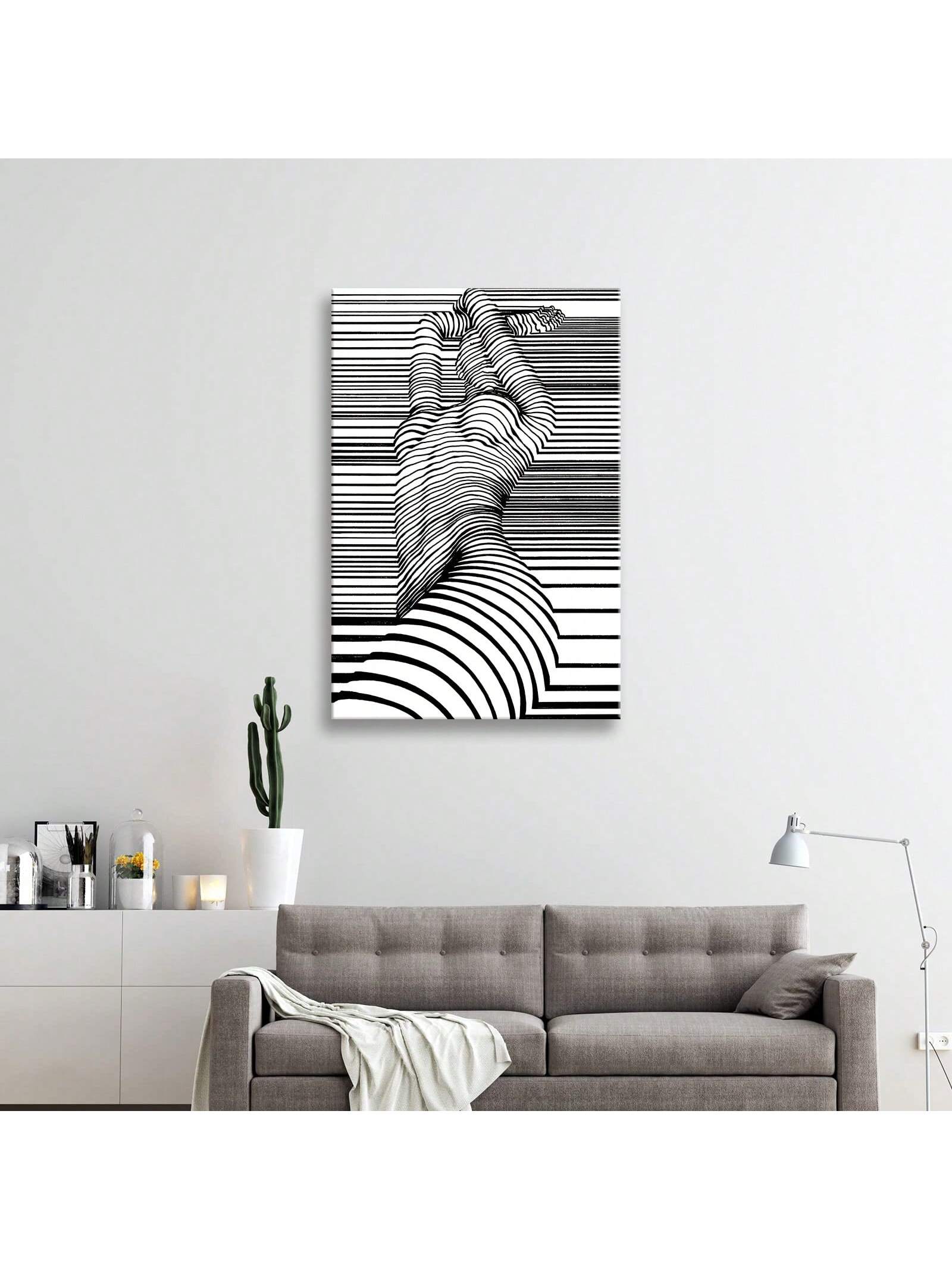 Introducing our Abstract Body Stripe Canvas Painting, the perfect addition to any stylish woman's bedroom. The bold stripes and abstract design make for a unique and modern piece of wall art. Elevate your bedroom decor with this sophisticated and eye-catching painting.