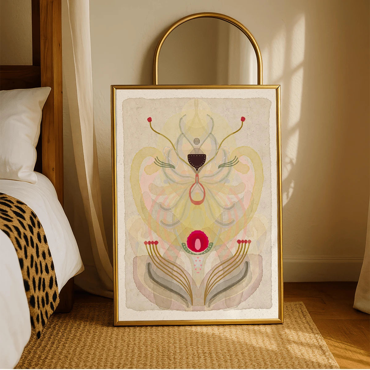 Abstract Bohemian Pastel Watercolor Moth & Botanical Canvas Poster 