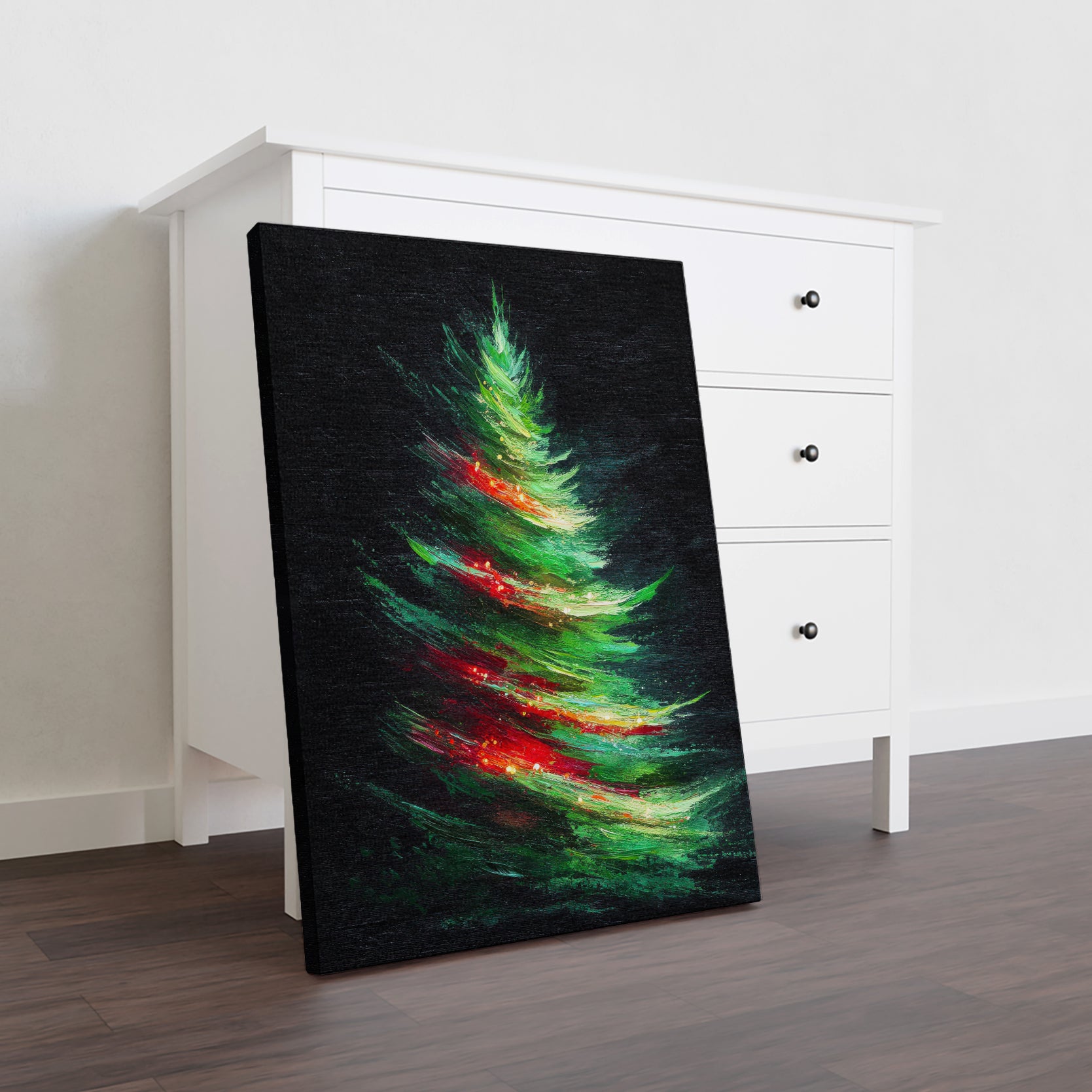 Elevate your holiday ambiance with this Abstract Christmas Tree Canvas Wall Art. Featuring a modern design, it serves as a sophisticated focal point for living rooms, sofa backdrops, or bedside decoration. Crafted to complement contemporary interiors, this piece adds festive charm without overwhelming your space, making it an ideal choice for refined seasonal home decor.