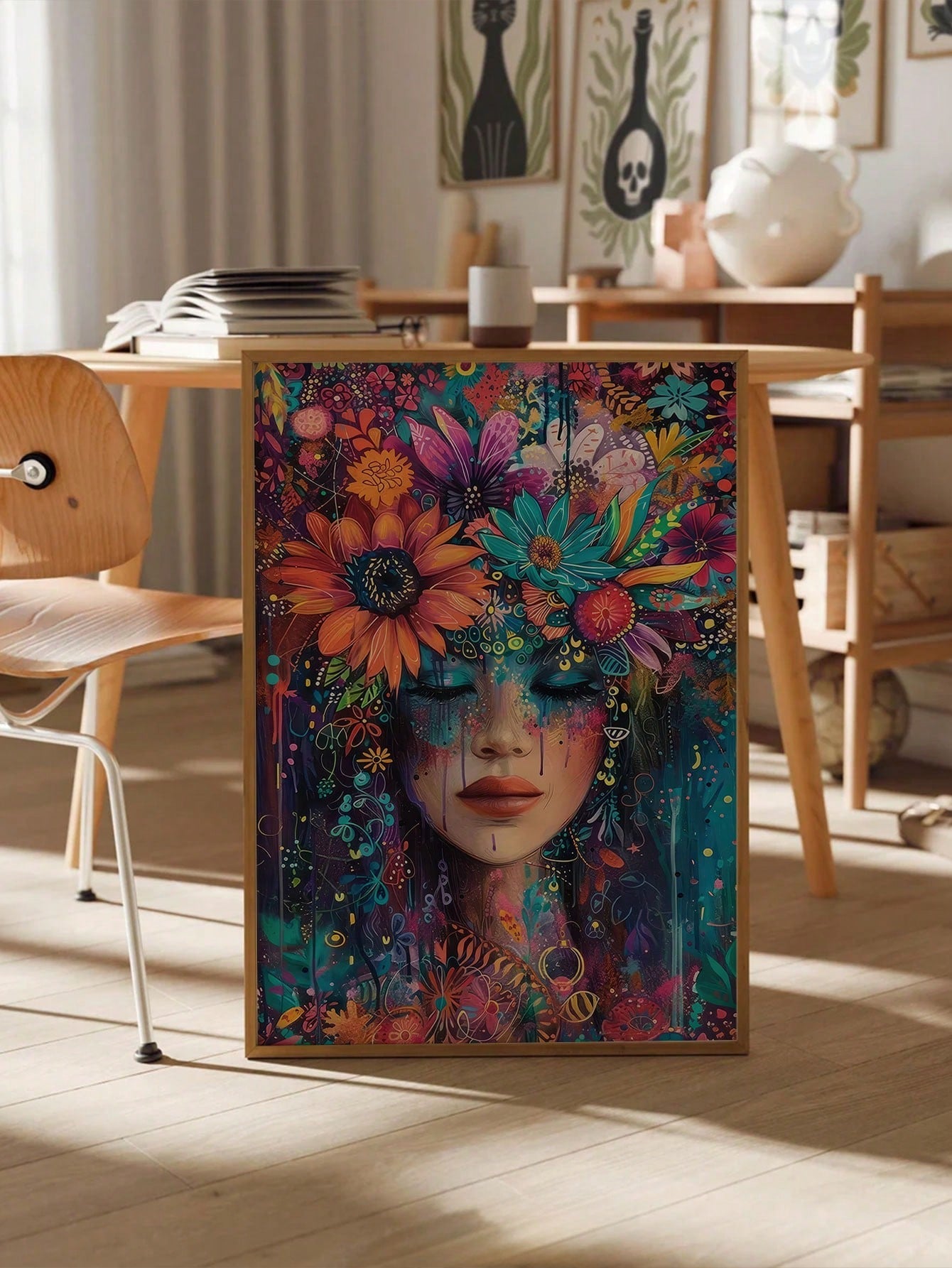 Enhance your decor with this unique canvas poster featuring an abstract floral graffiti design. This unframed art piece adds a chic touch to any space. Expertly crafted with quality materials, this poster is an eye-catching addition to any room. Elevate your style with this one-of-a-kind piece.
