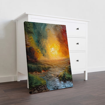 Elevate your living space with this Abstract Landscape Canvas Wall Art featuring a serene mountain sunset scene. Perfectly suited for living rooms, sofa backdrops, or bedside decoration, this piece brings a sophisticated touch of nature indoors. Its vibrant colors and abstract design create a calming atmosphere, enhancing your home decor with expert artistry and timeless appeal.