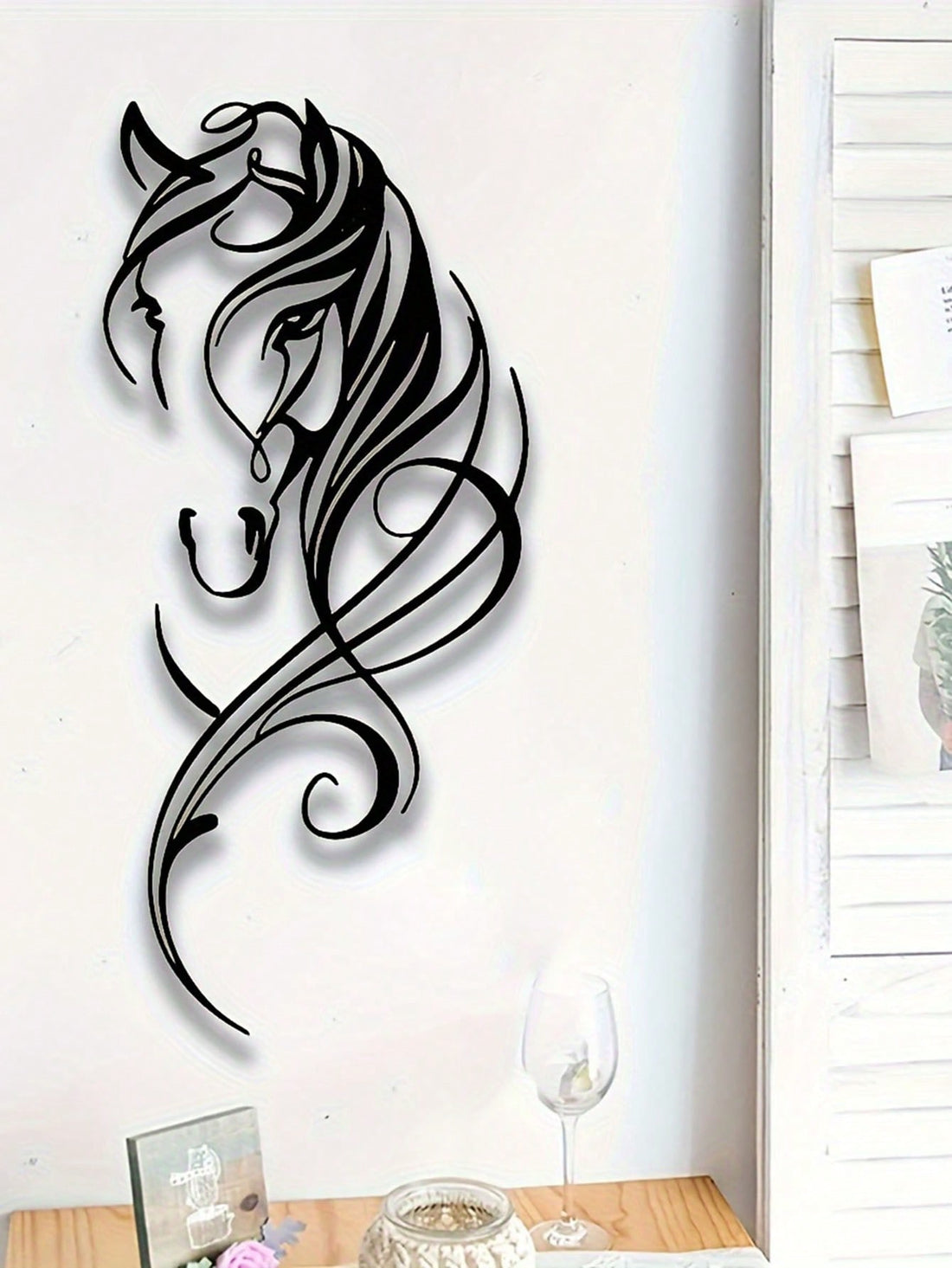 Transform your space with our Abstract Metal Horse Wall Art Sculpture. This modern equestrian decor adds a unique touch to any home or office. The abstract design showcases the beauty and grace of horses, bringing a sense of tranquility to your environment. Made from high-quality metal, it is durable and long-lasting, making it a perfect addition to your decor collection.