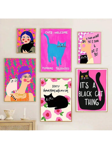 Add a playful and stylish touch to any girl's room with this Abstract Retro Cartoon Cat Wall Art Poster. Featuring a charming pink canvas design and witty quotes, it blends humor with vibrant retro aesthetics. Perfect for creating a cheerful atmosphere, this artwork is available with an optional frame to suit your décor preferences and ensure easy installation. Ideal for those seeking unique, expert-curated wall decor that combines fun and sophistication.