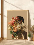 Abstract Striped Female Silhouette Floral Portrait Canvas Poster