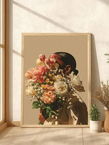 Abstract Striped Female Silhouette Floral Portrait Canvas Poster