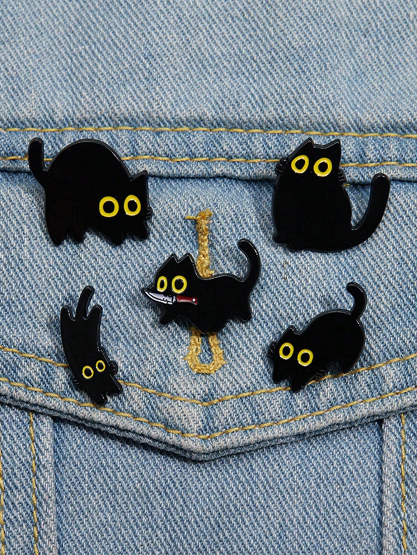 Expertly crafted and designed, our Adorable Black Kitten Enamel Pin Set is the perfect addition to any animal lover's collection. With five charming cat brooches, this set is sure to add a touch of cuteness to any outfit. Made with high-quality materials, these pins are durable, versatile, and will make a great gift for yourself or a loved one. Complete your look with these purr-fect accessories today!