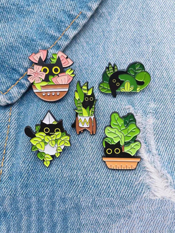 Enhance your daily style with this adorable set of 5 enamel pins featuring cute potted cat designs. Made specifically for women, these pins are a charming addition to any outfit. Made with high-quality materials, these pins are durable and guaranteed to bring a smile to your face every time you wear them.