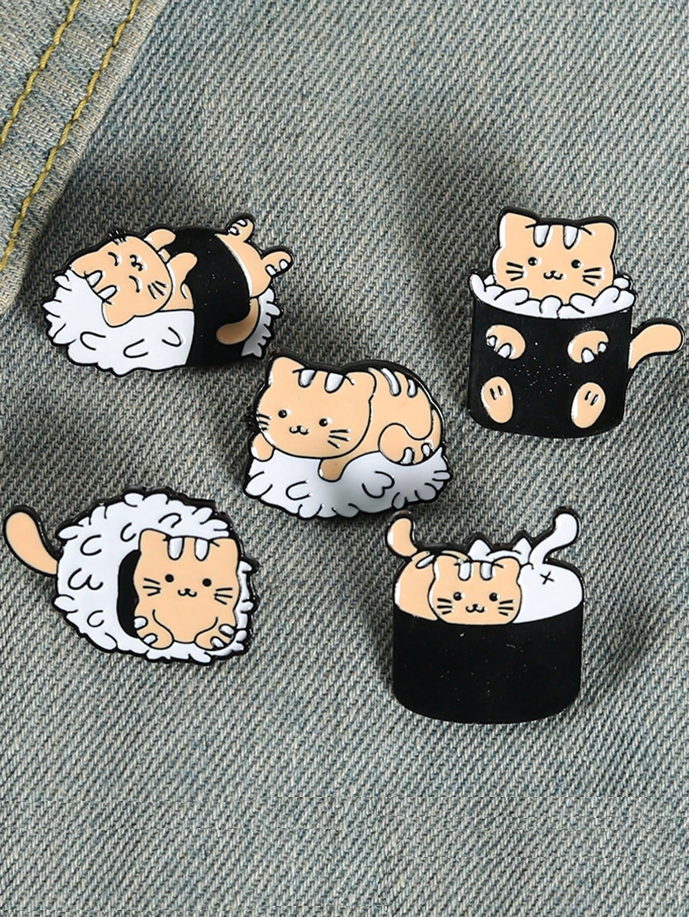 Add a touch of cuteness to your outfit with the Adorable QIHOO Sushi Cat Enamel Brooch Set! This 5-piece set features charming cartoon designs perfect for anime lovers. Made with high-quality enamel, these brooches are durable and vibrant. Spice up your style and show off your love for cats and sushi.