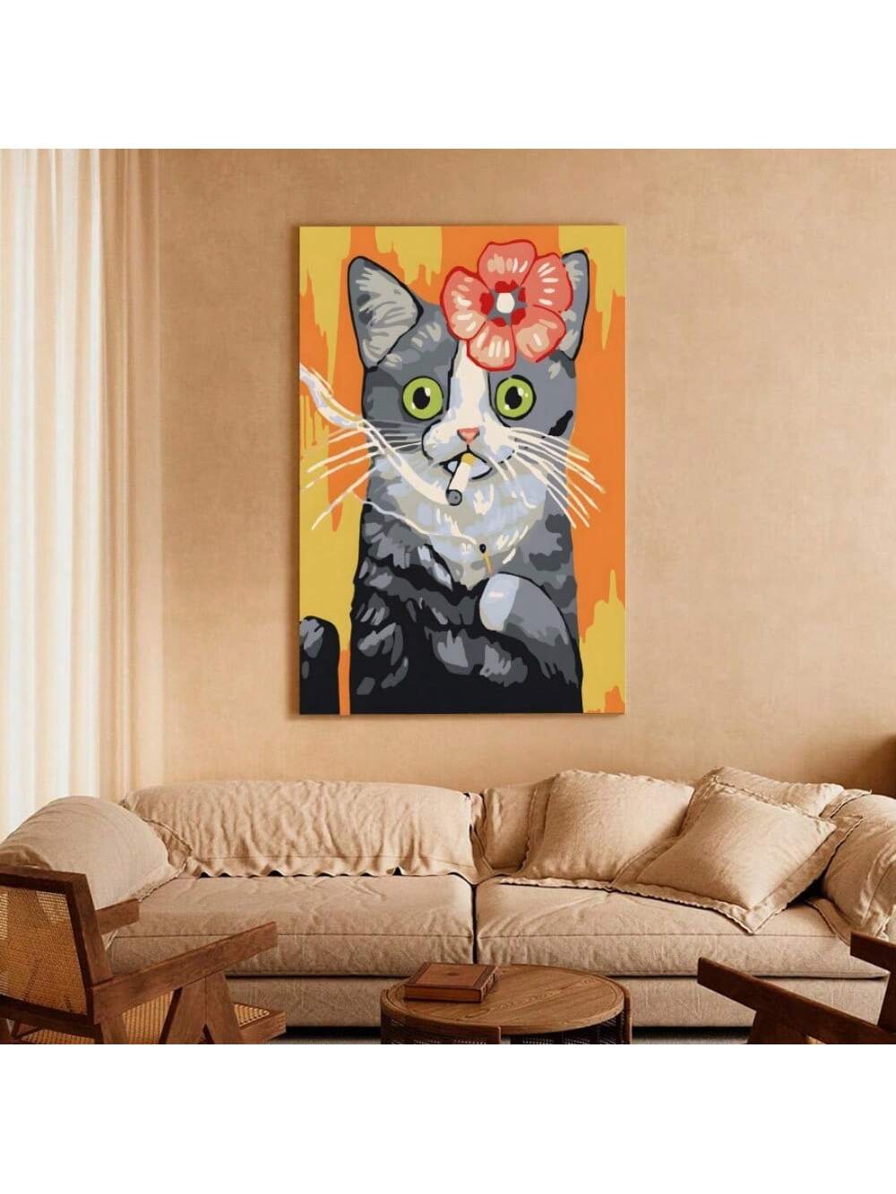 Add a touch of whimsical sophistication to your space with this Adorable Smoking Cat Framed Canvas Poster. The striking visual combines feline charm with an unexpected edge, creating a conversation piece that elevates any interior aesthetic. Professionally framed and printed on premium canvas, this artwork delivers exceptional color clarity and durability. Ideal for creating a focal point in bedrooms or living rooms where personality and artistic expression are valued.