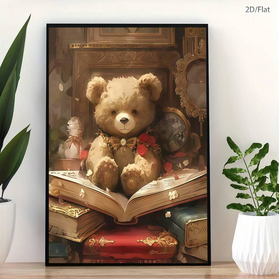 Bring warmth and whimsy to your space with this charming teddy bear canvas art print. Featuring a modern abstract design in a playful cartoon style, this unframed hanging painting adds personality to any room—from dining areas to home offices. Crafted on high-quality canvas with waterproof properties, this scroll painting is durable and easy to maintain. The animal graphic pattern creates a focal point that complements contemporary and eclectic interiors alike. Perfect for adding a touch of adorable sophist