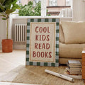 Framed COOL KIDS READ BOOKS poster with retro green striped border