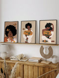 This canvas print features a beautiful African American woman, adding a touch of diversity to your home decor. Its boho style and bold colors make it a unique piece of wall art. Elevate your bathroom with this high-quality poster, perfect for any art lover.