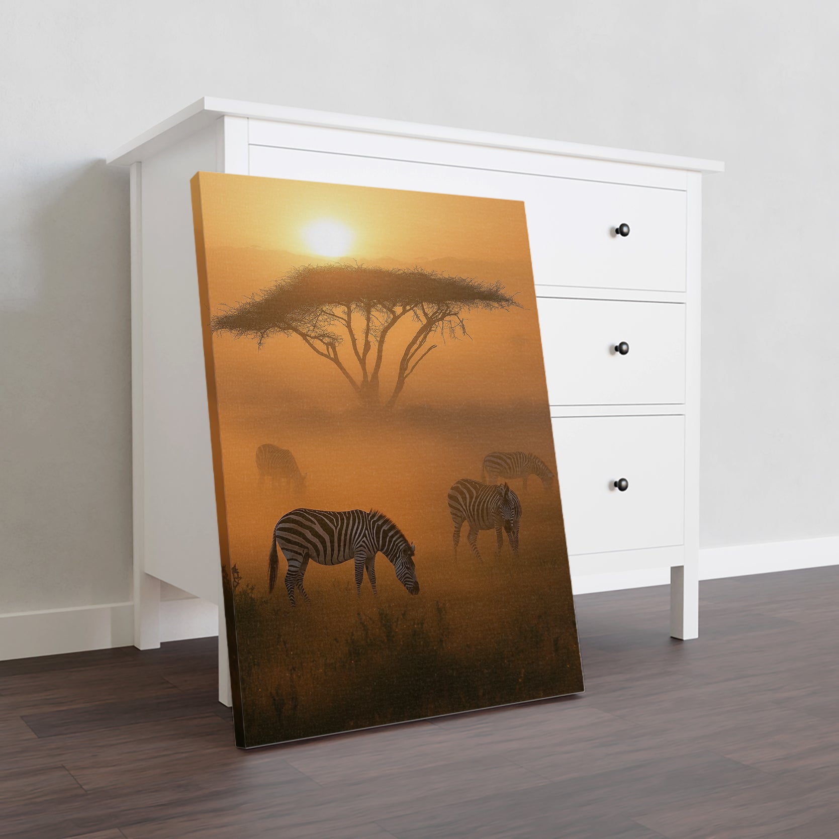Add a touch of nature and adventure to your home with our African Safari Canvas Wall Art. Featuring a stunning photograph of zebras at sunset, this artwork is sure to be a statement piece in any living room, sofa backdrop, or bedside decoration. Bring the beauty of wildlife into your home with this high-quality print.