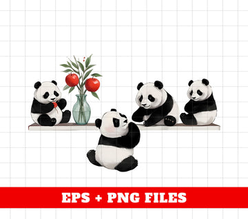 Four Panda, Cute Pandas, Funny Panda, Multi Functional, Lovely Panda, Digital Files, Png Sublimation