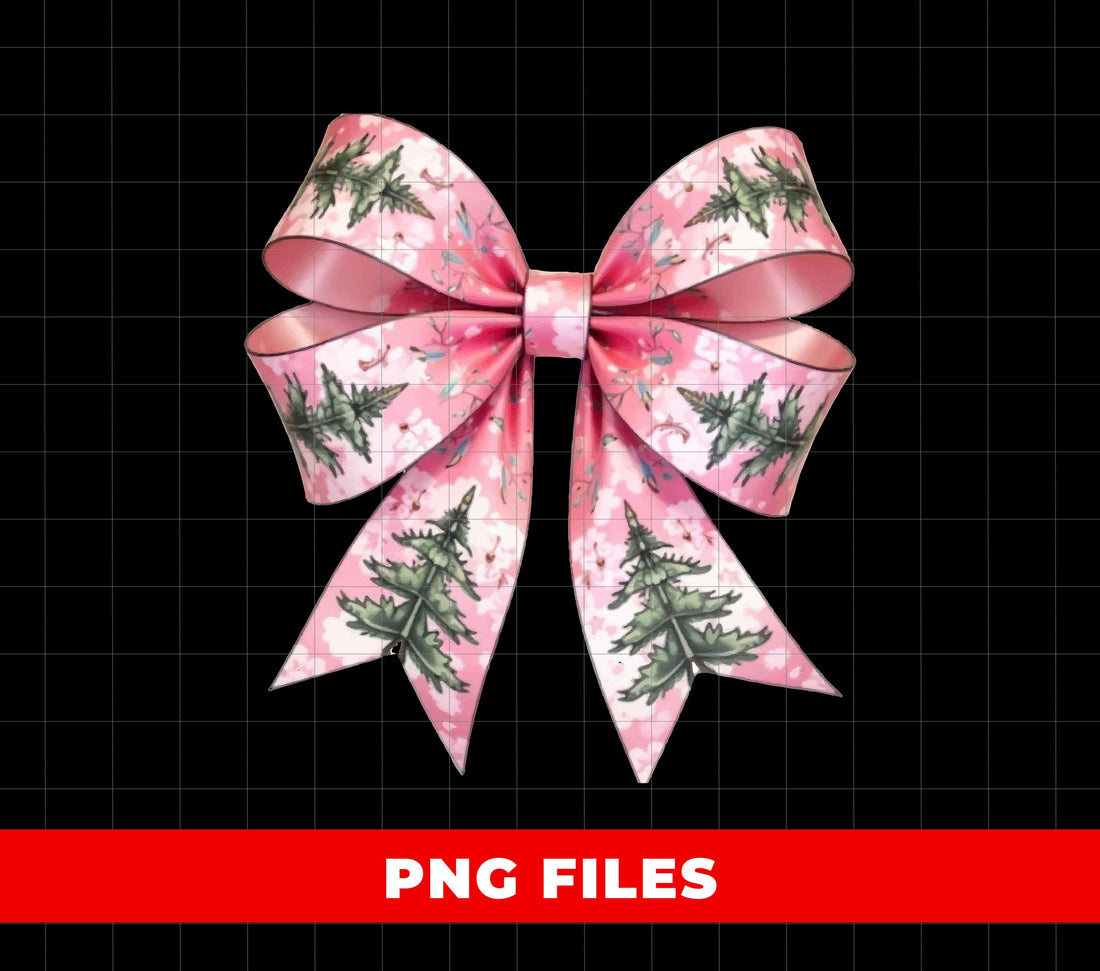 Pink Bow, Pine Tree Pattern, Cute Xmas Bow, Christmas Bow, Digital Files, Png Sublimation
