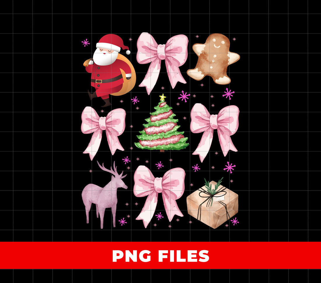Christmas Gift, Santa Gift, Gingerbread, Reindeer, Pink Bow, Digital Files, Png Sublimation