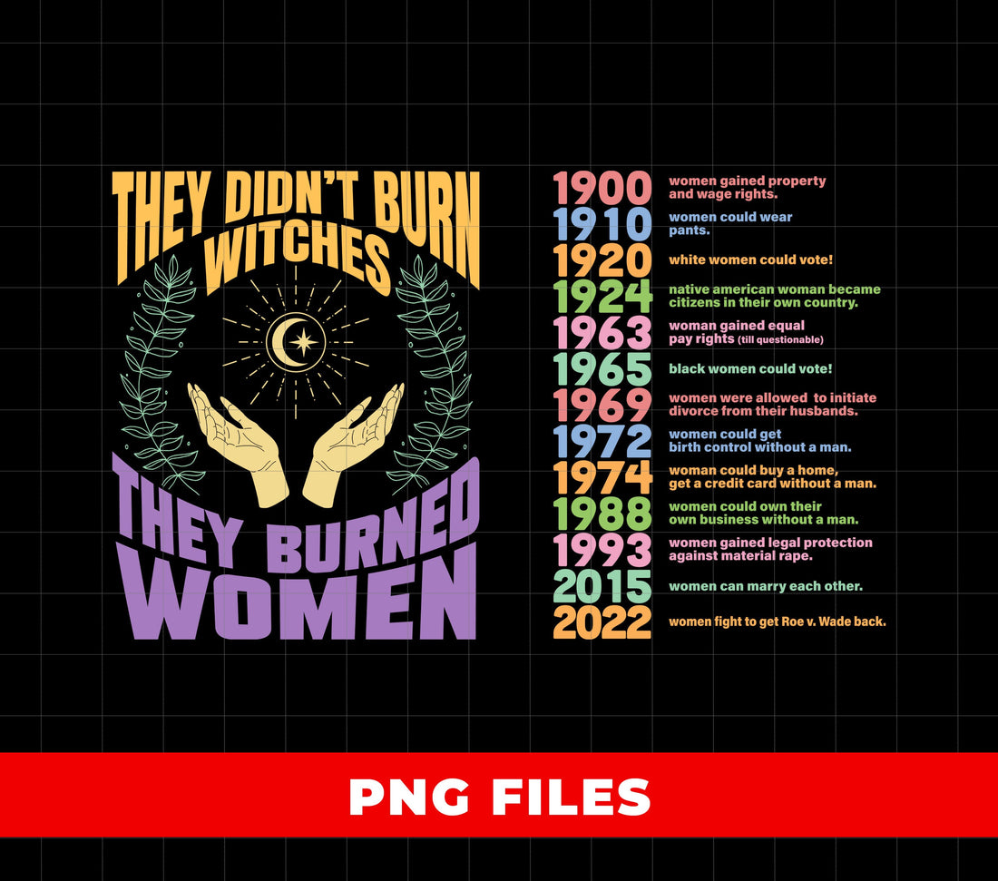 They Didn’t Burn Witches, They Burned Women, Women Rights Dates, Digital Files, Png Sublimation