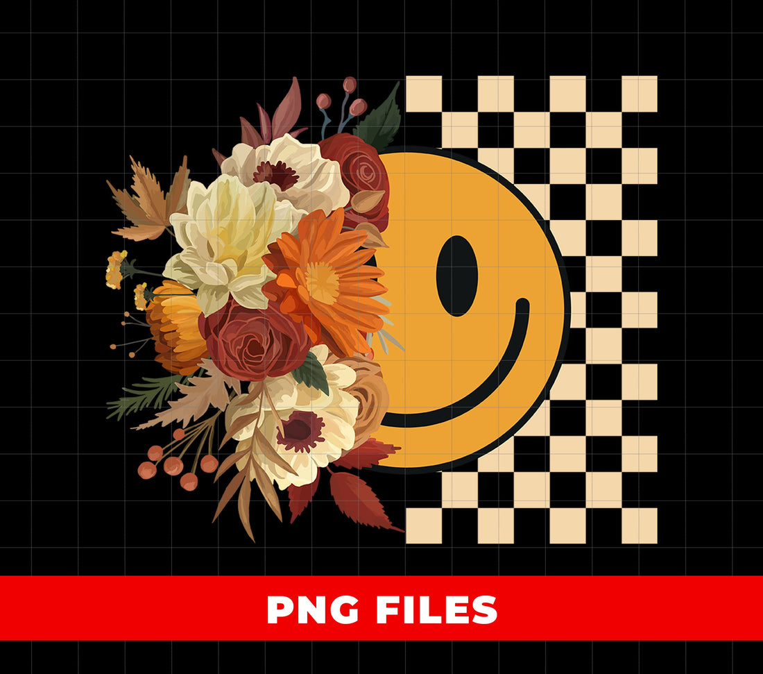 Smiley Face, Fall Vibes, Fall Season, Groovy Fall, Boho Flower, Digital Files, Png Sublimation