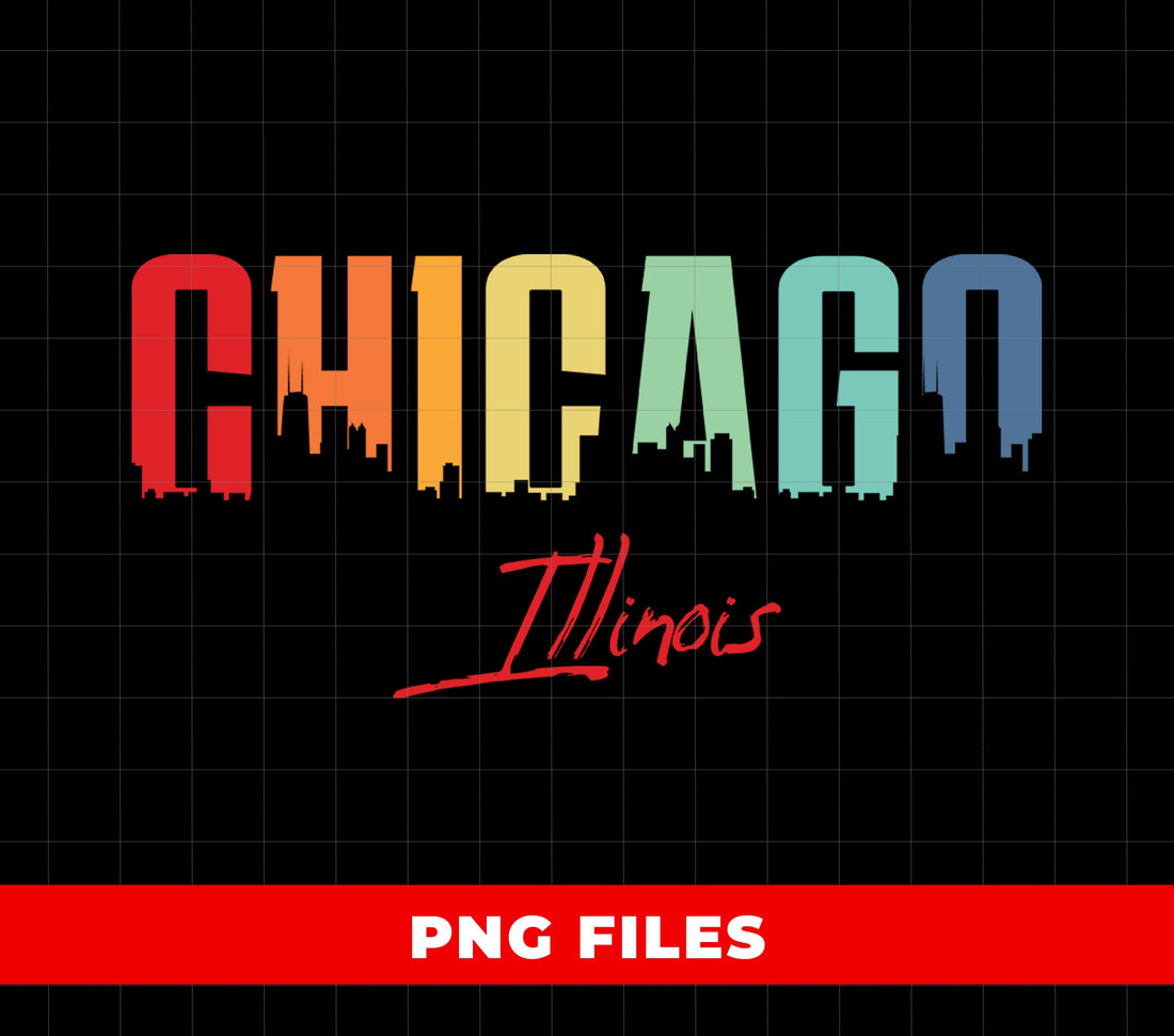Chicago Illinois Skyline PNG, Colorful Drip Cityscape PNG, Chicago Sublimation Design, Urban City, Travel Souvenir