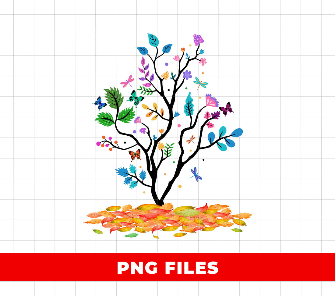 Motivational Tree PNG, Colorful Butterfly and Leaves Clipart, Inspirational Sublimation Design, Boho Nature Artwork, Positive Digital Art