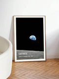 Apollo 8 Earthrise poster showing blue Earth above the gray lunar horizon