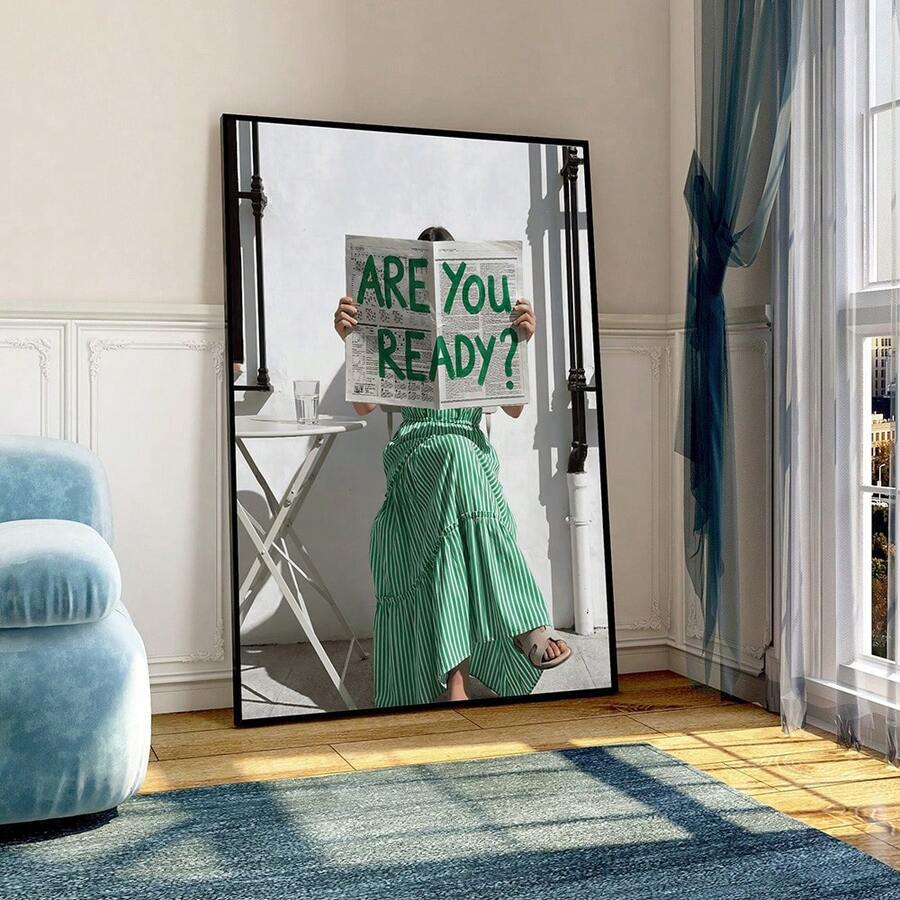 Are You Ready retro typography canvas poster in black frame
