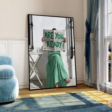 Are You Ready retro typography canvas poster in black frame