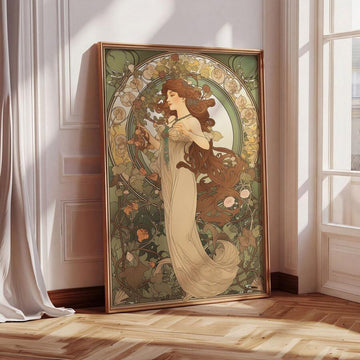 Art Nouveau Style Cute Girl & Green Plants Chic Vintage Canvas Poste