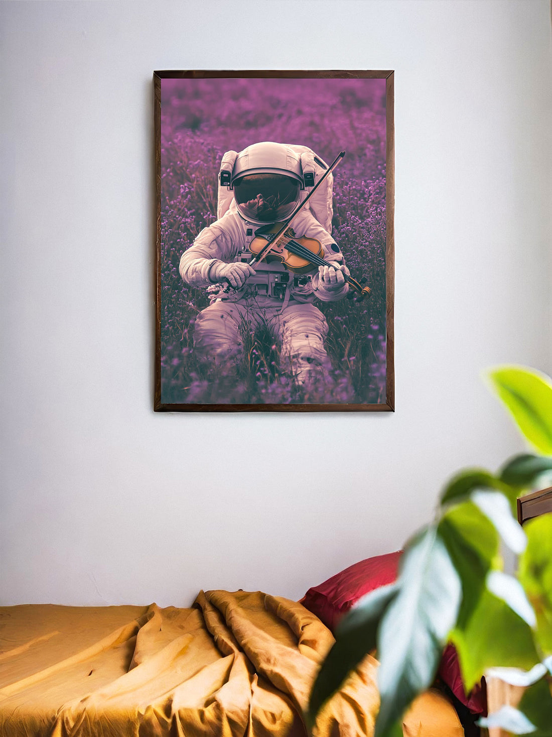 Astronaut Playing Violin In The Middle Of A Field Of Flowers - For Living Room, Sofa Backdrop, Bedside Decoration, Home Decor, No Frame