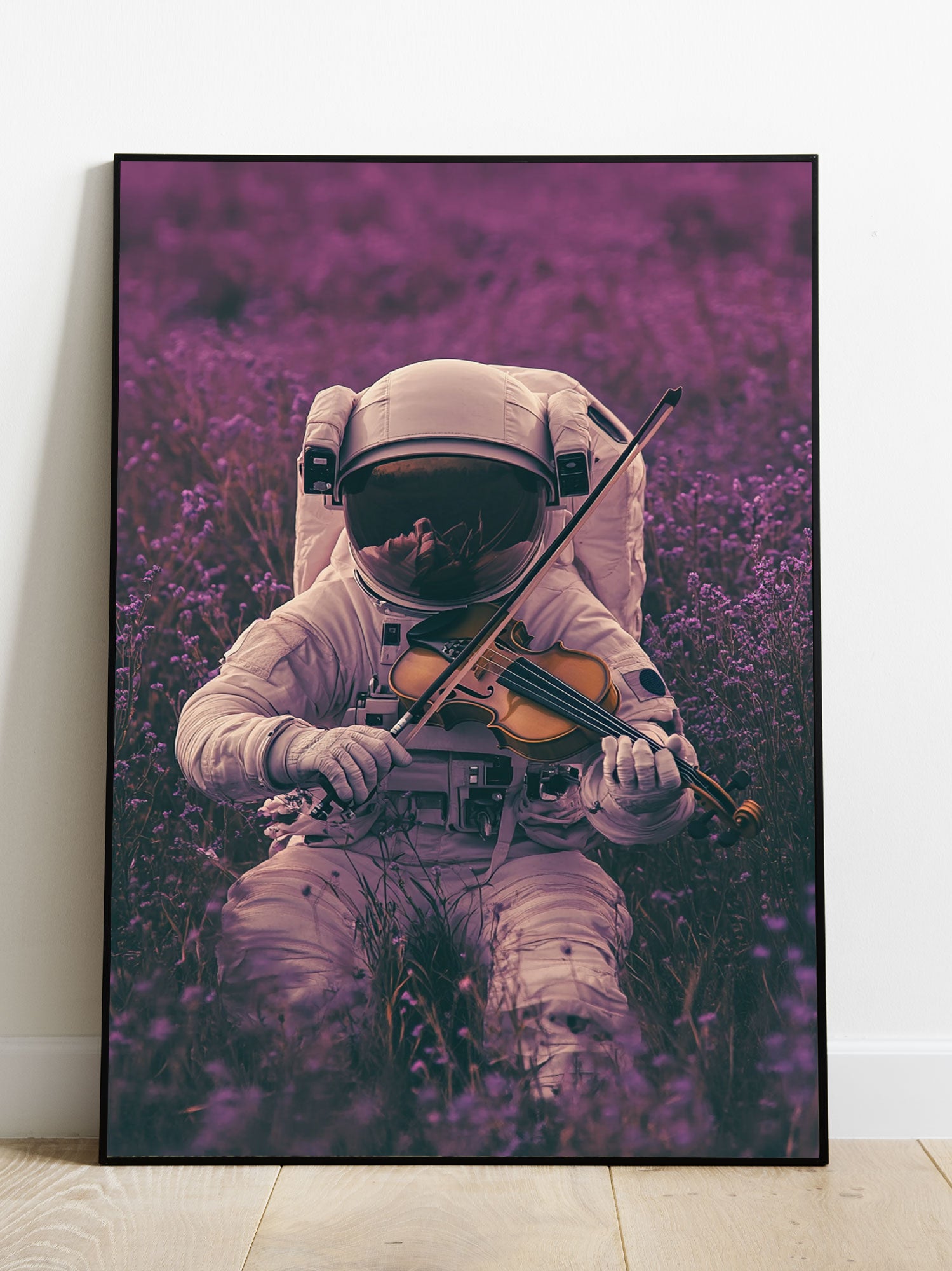 Astronaut Playing Violin In The Middle Of A Field Of Flowers - For Living Room, Sofa Backdrop, Bedside Decoration, Home Decor, No Frame