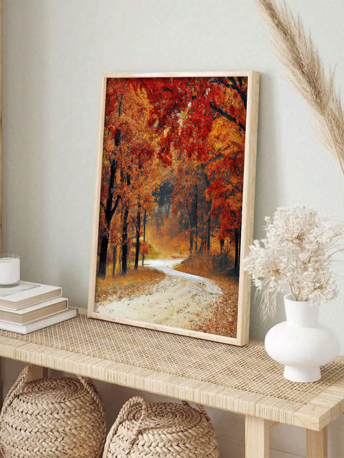 Capture the tranquility of autumn woodlands with this frameless landscape art print. Featuring a serene forest trail bathed in seasonal warmth, this piece brings natural sophistication to any interior. The frameless design offers versatile display options—mount directly on walls, lean against shelves, or frame it yourself for a personalized touch. Perfect for living rooms, studios, or creative workspaces, this print celebrates the quiet beauty of nature's transition. High-quality printing ensures rich color